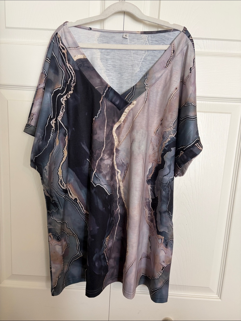 Amazon Women’s Marble-Print V-Neck Top in Black and Gray